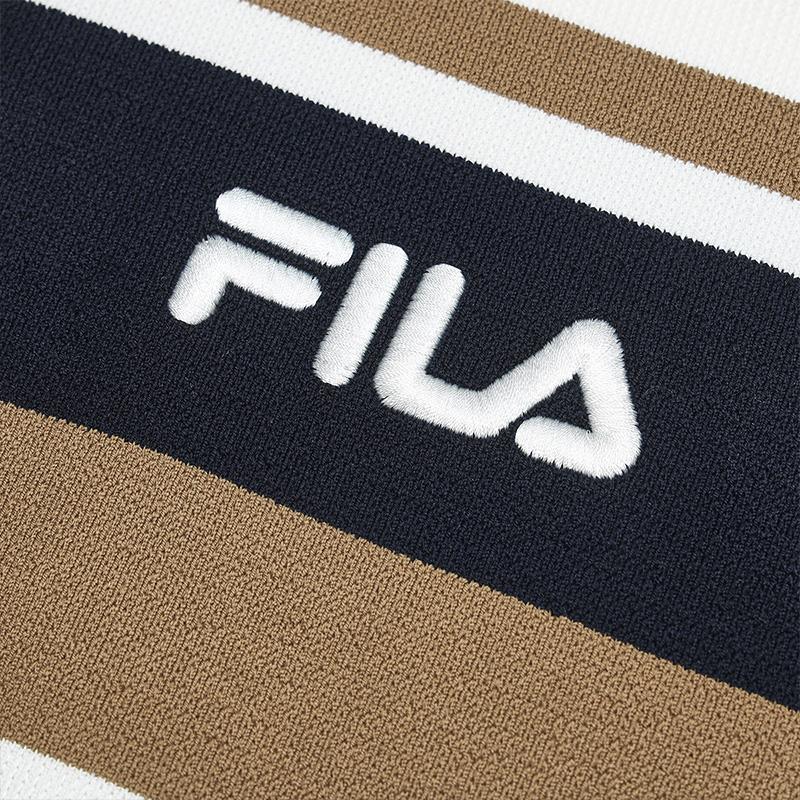 Fila Versatile Casual Striped Long Sleeve Polo Shirt Men Tops Cloud-Mushroom-White F11M519205FWT