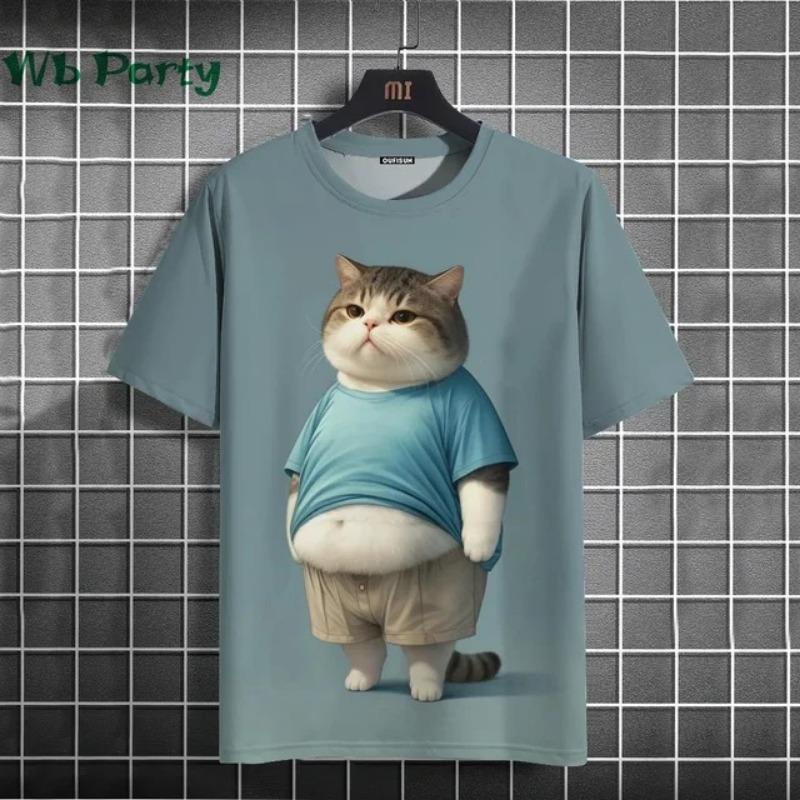 Cat Print 3DT-shirts for Men Casual Short Sleeved Tee Oversized Mens Clothing Men's Funny T-shirt Animal Print Graphic T Shirts