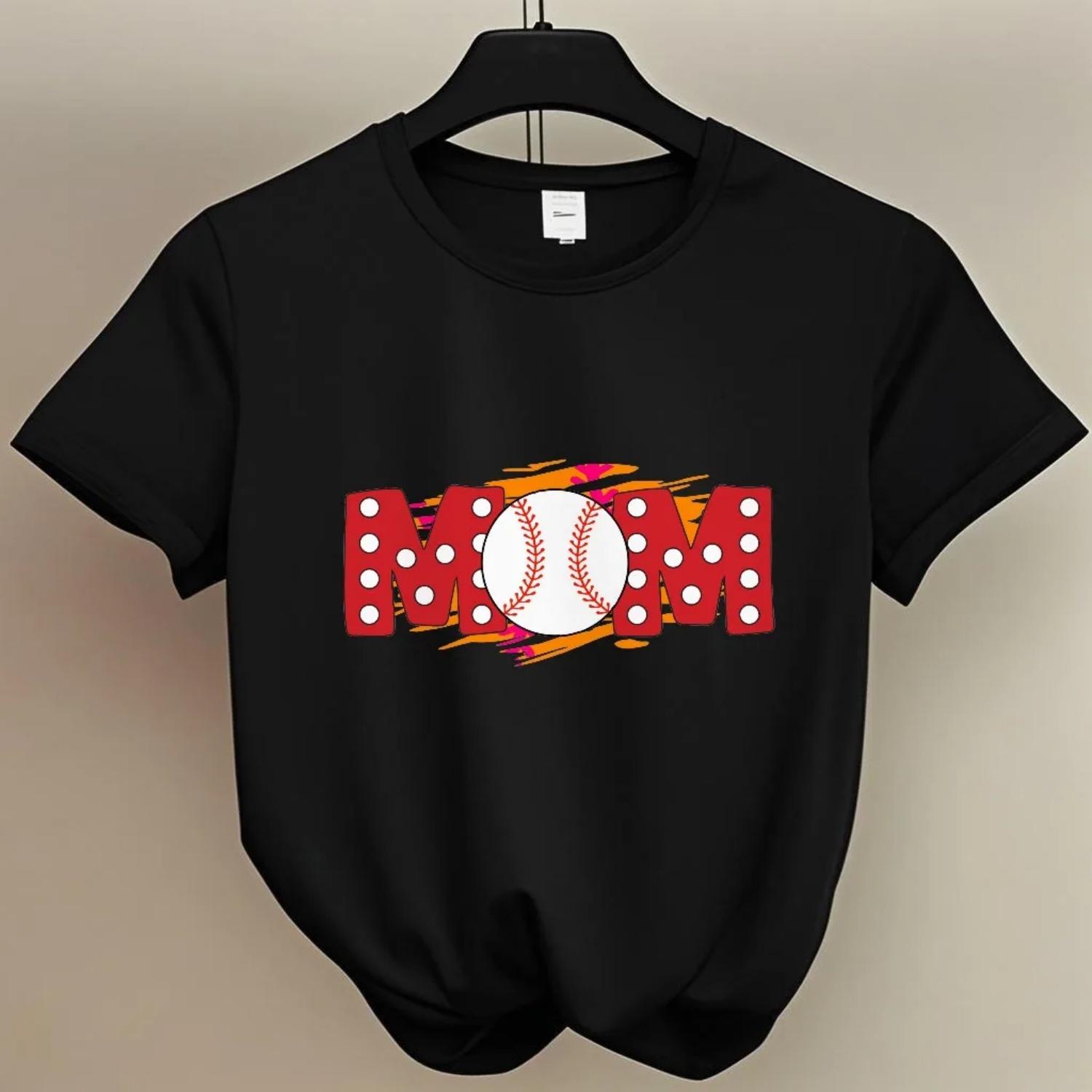 

Летняя спортивная футболка с принтом «Мама в стиле бейсбола» для женщин, с веселым и спортивным стилем S чёрный