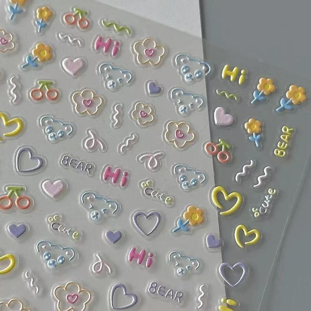 Cartoon Cute Korean Bear Manicure Flat Sticker Student High-looking Handbook Waterproof Pen Sticker Sticker