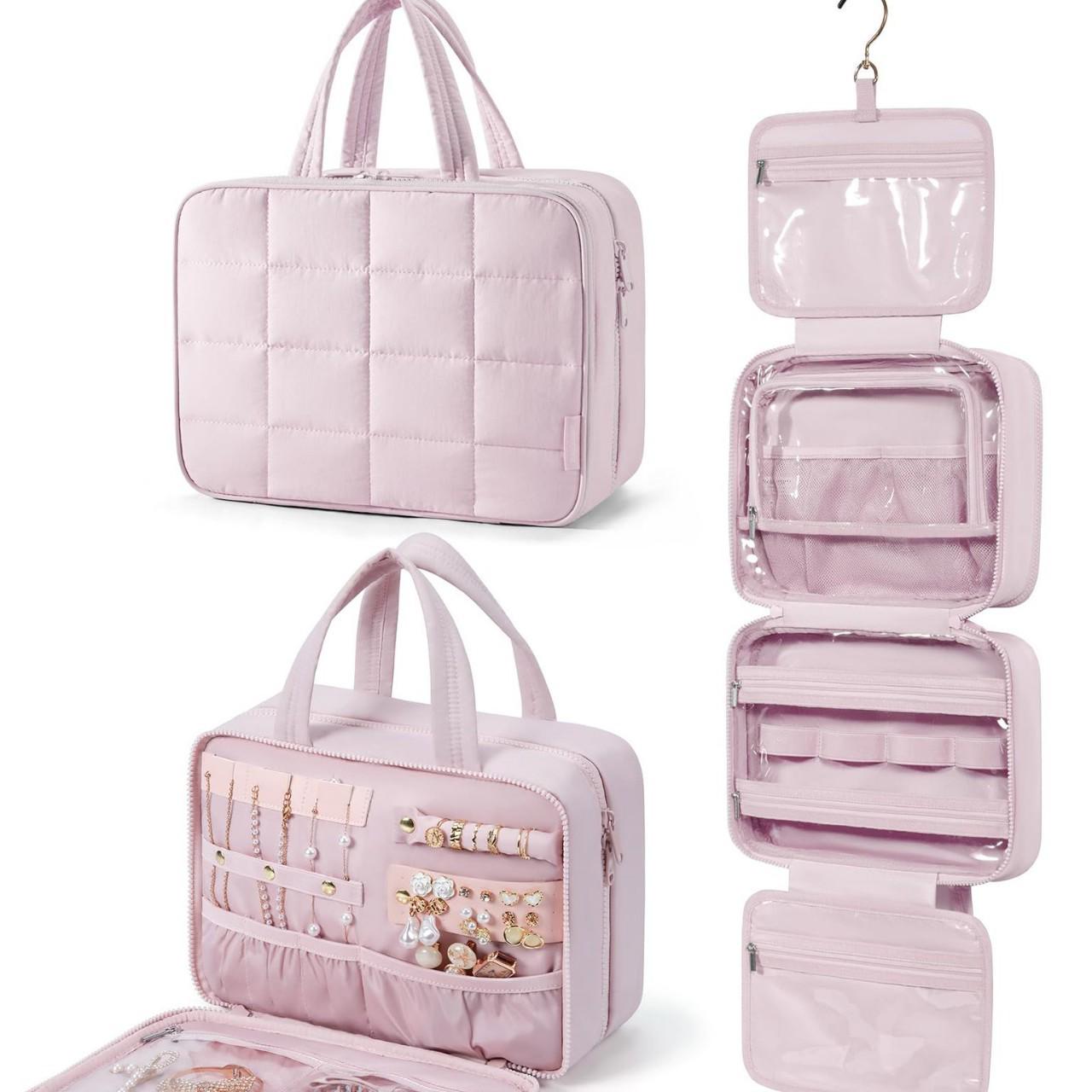 

Пушистая дорожная косметичка с отделением для хранения украшений и подвесным карманом Large 31*12*23cm розовый