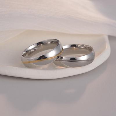 6mm Diagonal Gold Titanium Steel Couple Ring