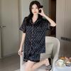 Ice Silk Pajamas Women'S Summer Black Love Pure Desire Short-Sleeved Loungewear Can Be Worn Outside Fashion Suit