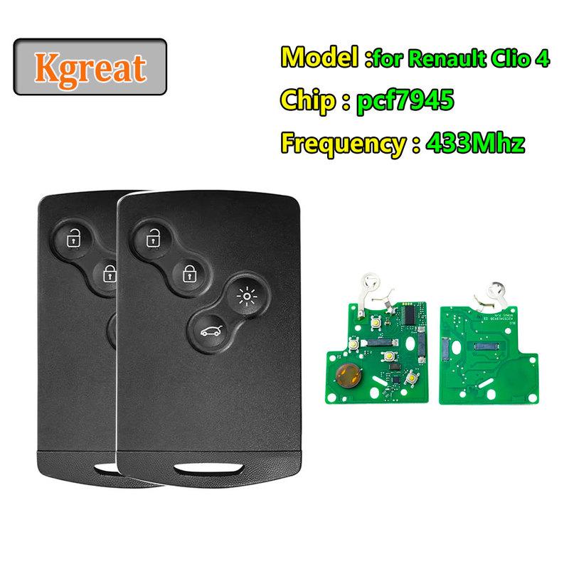 

5 шт. Умная карта для Renault Clio 4 Captur Пассивная система Keyless Go Вход Ключ от машины 4 кнопки Чип PCF7945 4A 433 МГц Пульт Дистанционный HandsFree PCF7945 no sticker