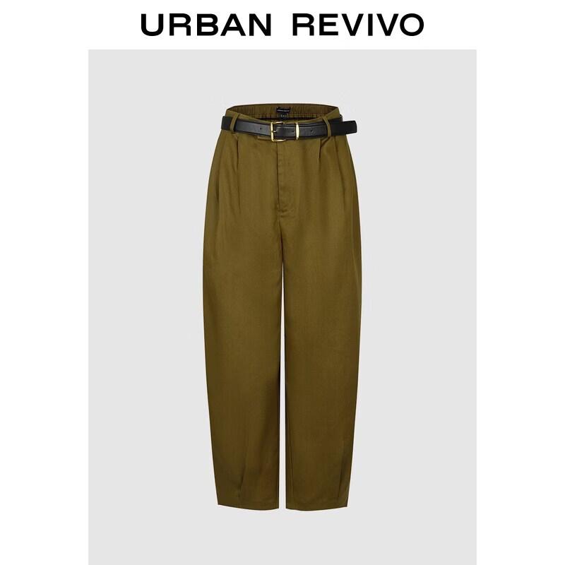 UR2026 Women s Belted Pleated Curved Leg Trousers M