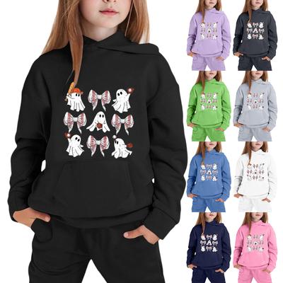 Kids Hooded Sweatshirt Halloween Ghost Print Pullover Long Sleeve Casual Top for Boys and Girls Soft Comfortable Fabric