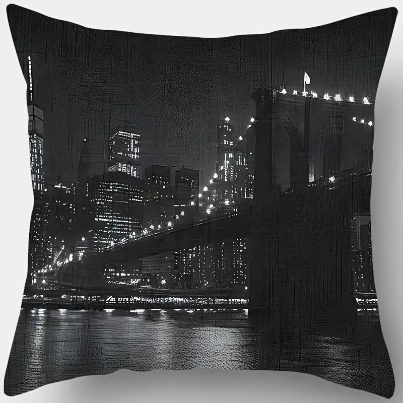 4 Sets Nachtansicht der Manhattan und Brooklyn Bridge Kissenbezüge, Kissenbezüge für städtische Wohnräume, mit Reißverschlüssen für Heimdekoration Kissenbezug