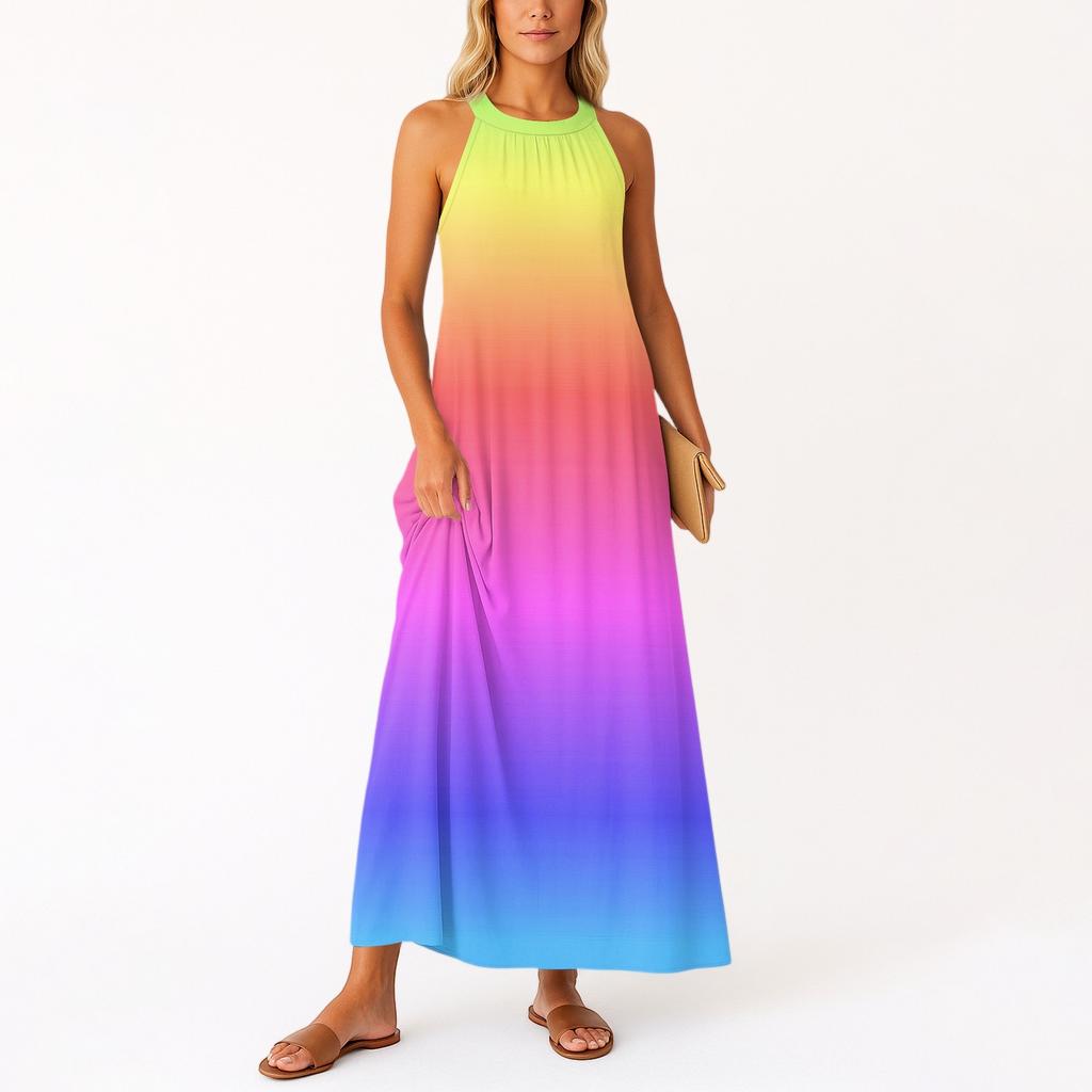 Women's Casual And Fashionable Round-neck Sleeveless Mid Length Dress
