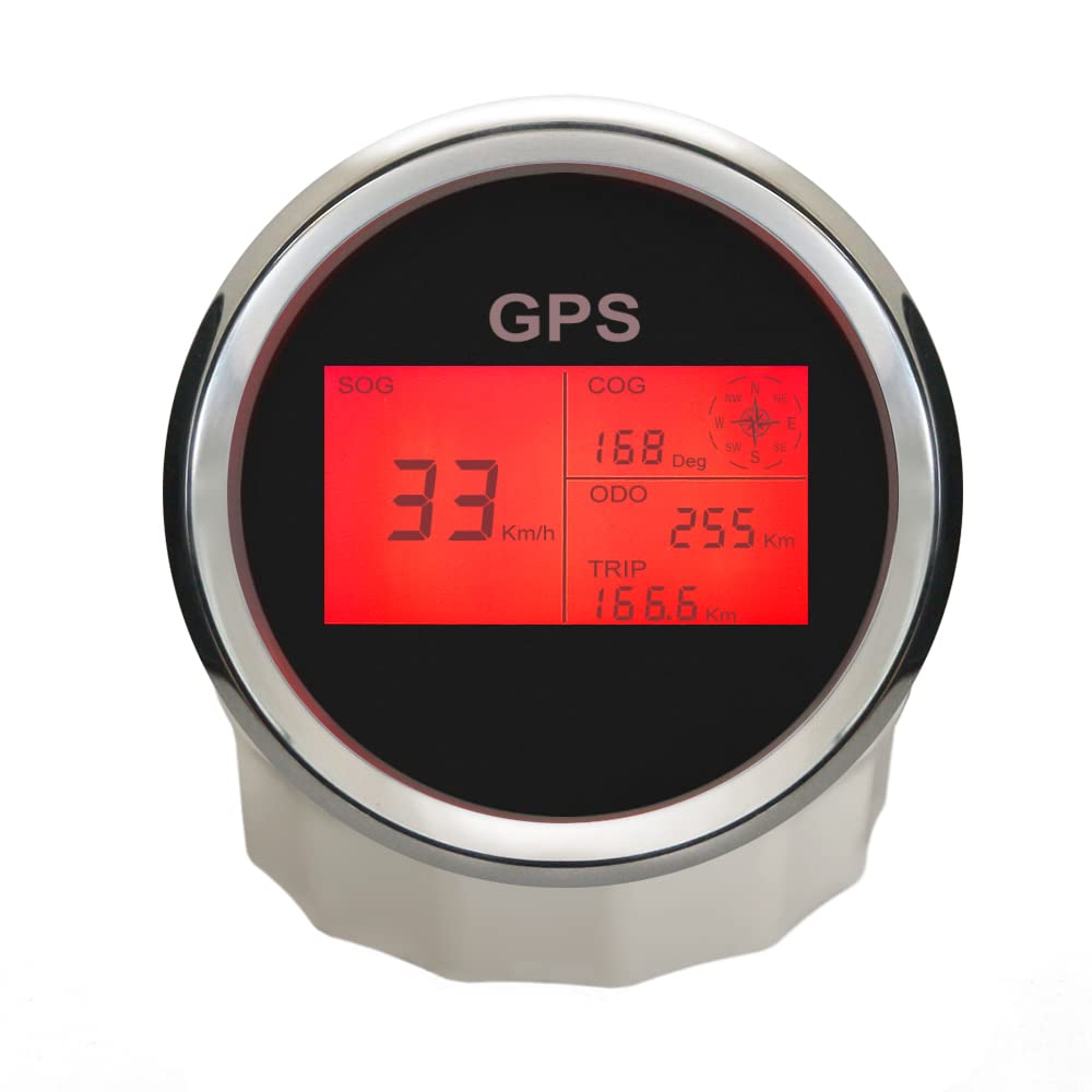 ELING 3 3/8" 85mm Digital GPS Speedometer LCD Speed Gauge Odometer Course Mileage Adjustable 7 Backlights for Boat Snowmobile Car Motorbike Truck