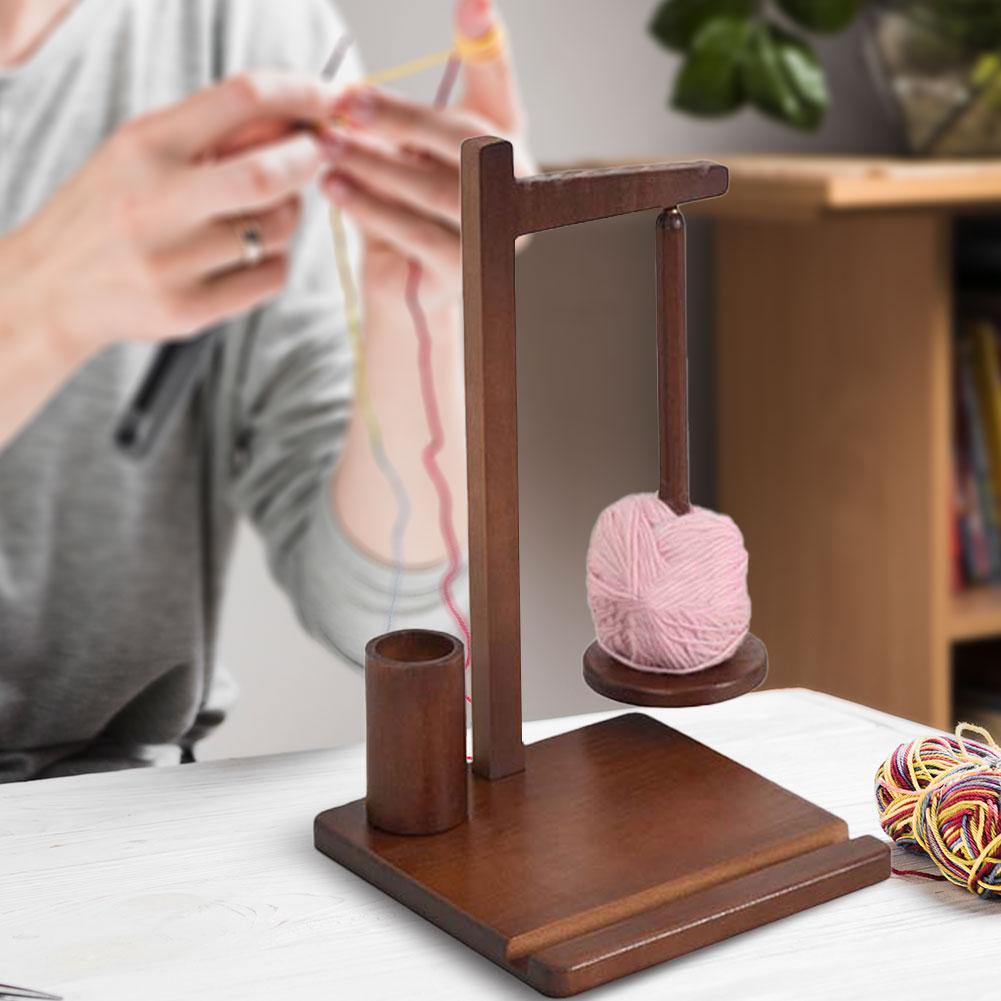 3-in-1 Wooden Yarn Holder Rotatable Yarn Ball Storage Rack with Phone Stand Magnetic Smooth Rotation Anti-Tangle for Crochet Lov