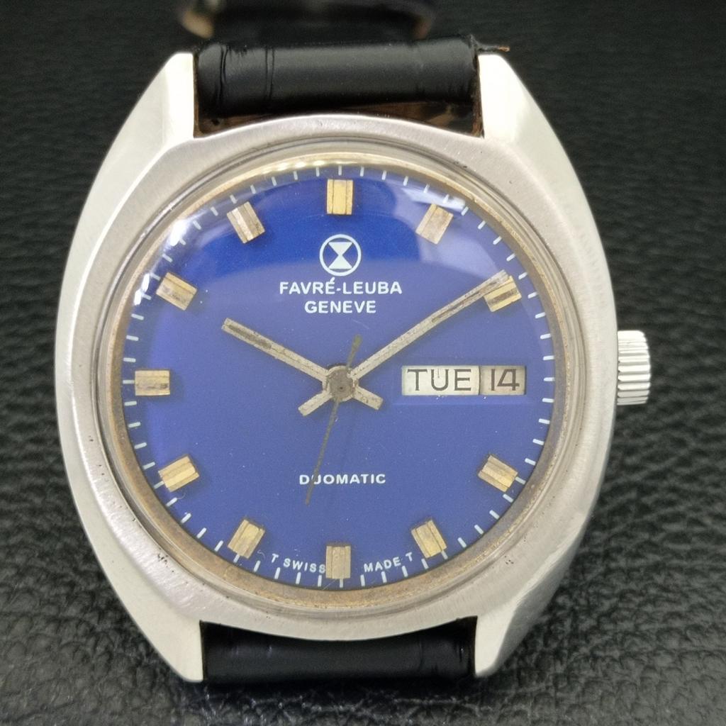 USED SWISS FAVRE LEUBA GENEVE DUOMATIC 1906 MENS BLUE DIAL WATCH A432155-2 R110-a432155