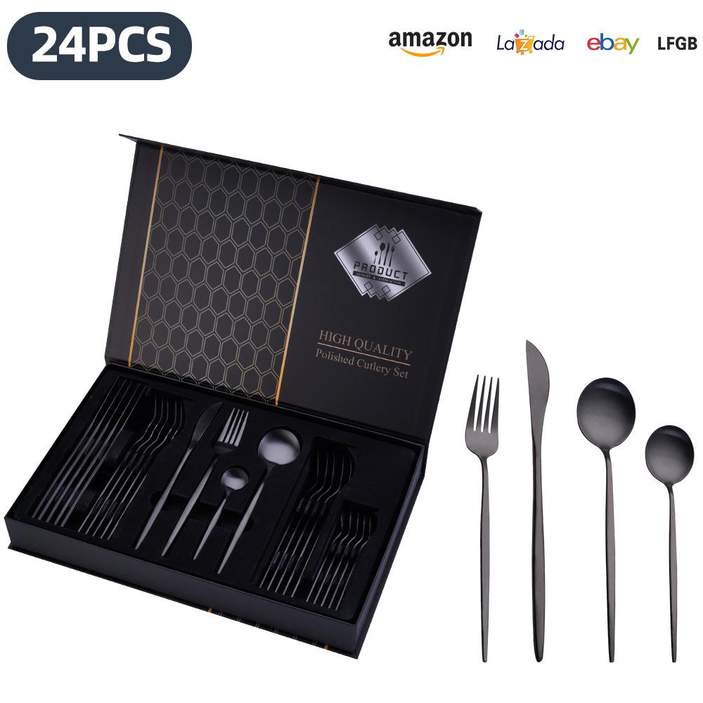 25 Years of New Stainless Steel Tableware Set, Tableware Portuguese Knives, Forks and Spoons 24-piece Gift Box Set