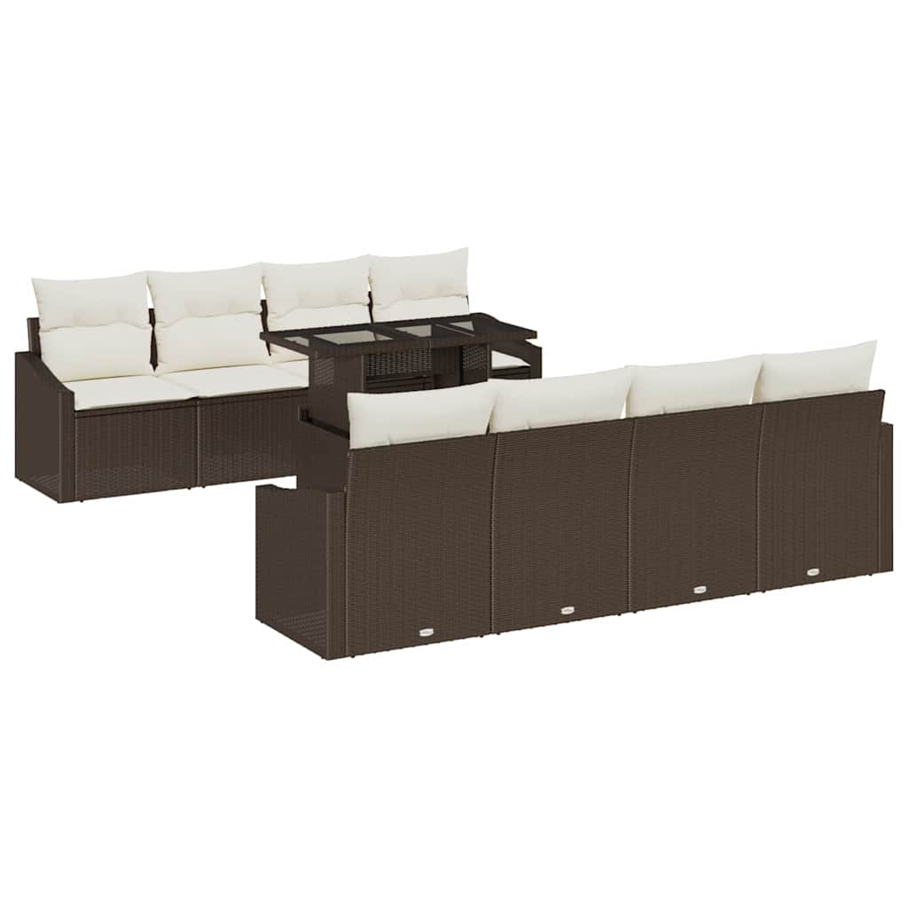 7 Piece Garden Sofa Set with Cushions Brown and Cream Poly Rattan