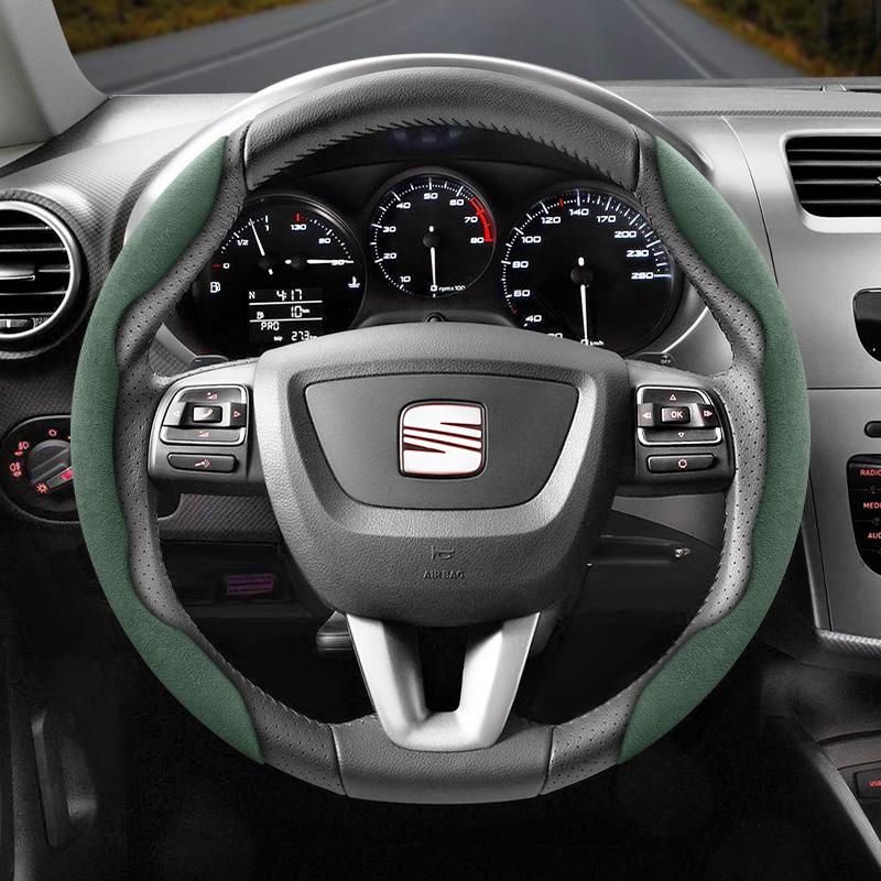 Npcr5 Suitable for Seat Anti-Slip Buckle Segmented Suede Steering Wheel Cover for Ibiza, Arona, Leon, Leon Sportstourer, Ateca and Other 