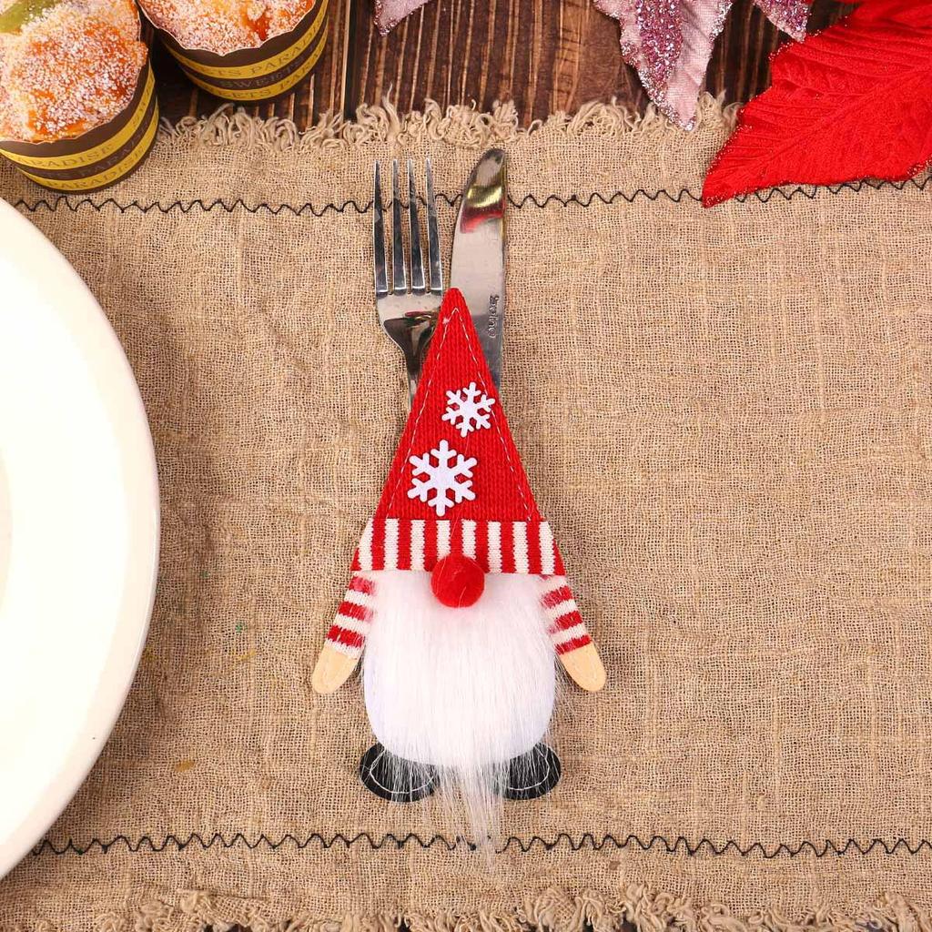 Cute Faceless Old Man Felt Cloth Knife & Fork Set - Christmas Table Setting Props