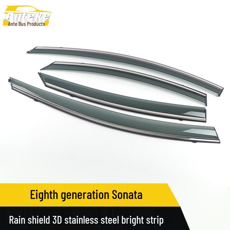 Eighth-Generation Sonata Rain Guards with 3D Stainless Steel Trim: Decorative Exterior Accessories.