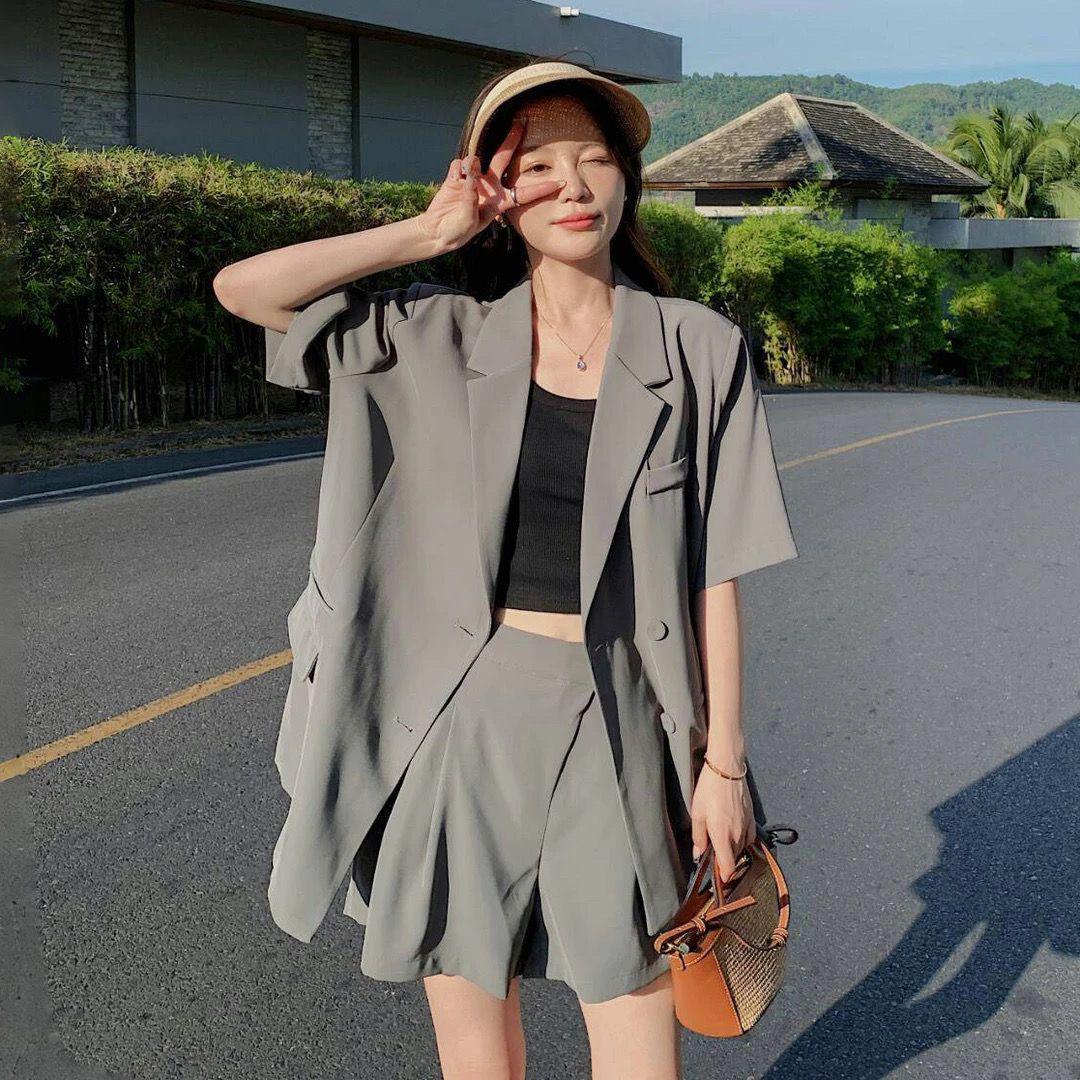 

Women s Petite Versatile Summer Suit: Chic, Stylish, and Age-Reducing Two-Piece Set L (Recommended 115-130 jin)