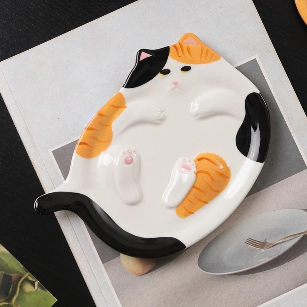 Tabby Cat Creative Ginger Cat Plate Exquisite Ceramic Kitty Jewelry Tray Cute Cartoon Bread Dessert Plate Restaurant