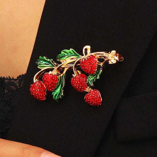 Oil Dripping Fruit Brooch Alloy Cherry Strawberry Banana Pomegranate Lapel Pin Sweater Cardigan Coat Business Suit Women Clothing Accessories