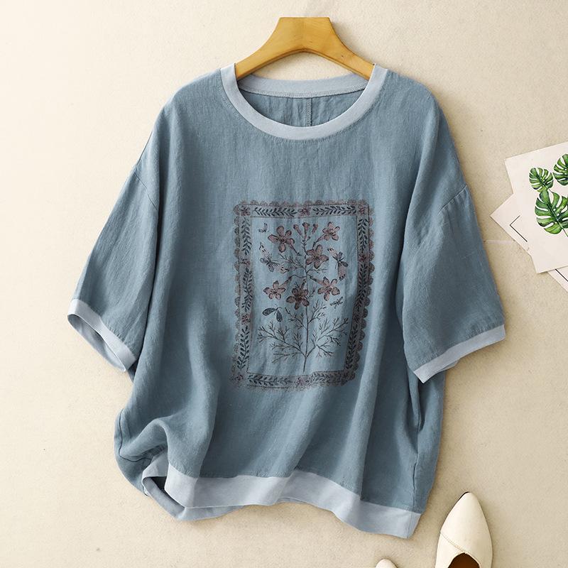 2026 Summer Women s Korean Style Printed Round Neck Loose Slimming T-Shirt L
