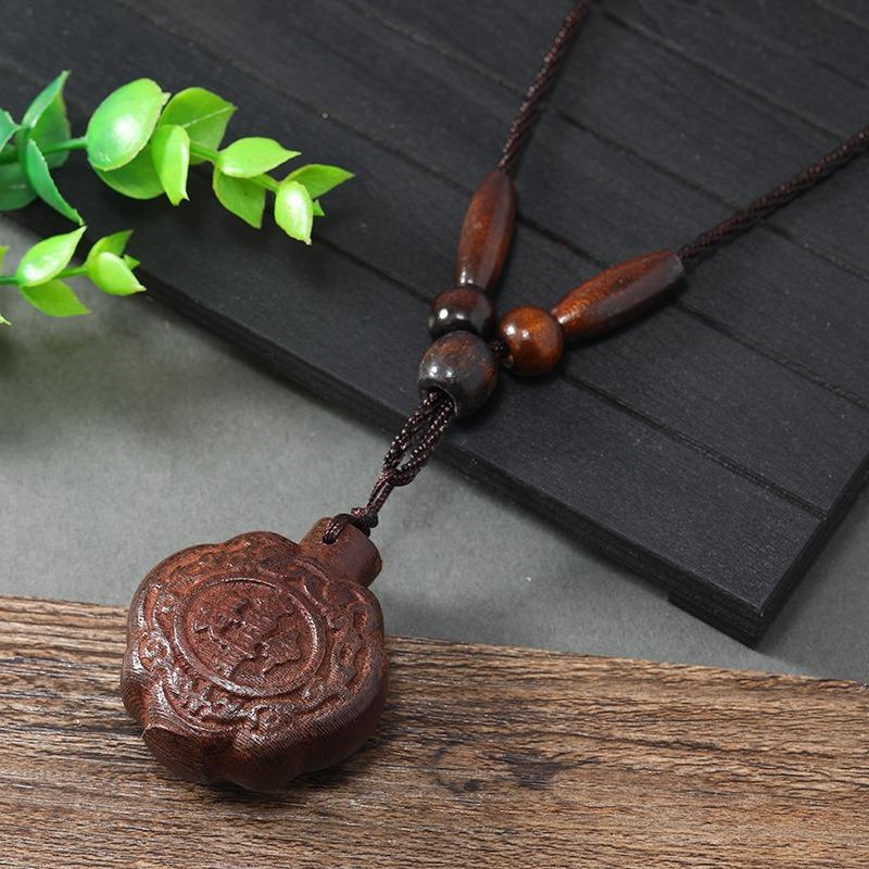 Hand-carved Mahogany Necklace Retro Femininity Long Autumn and Winter Sweater Chain Cotton and Linen Accessories