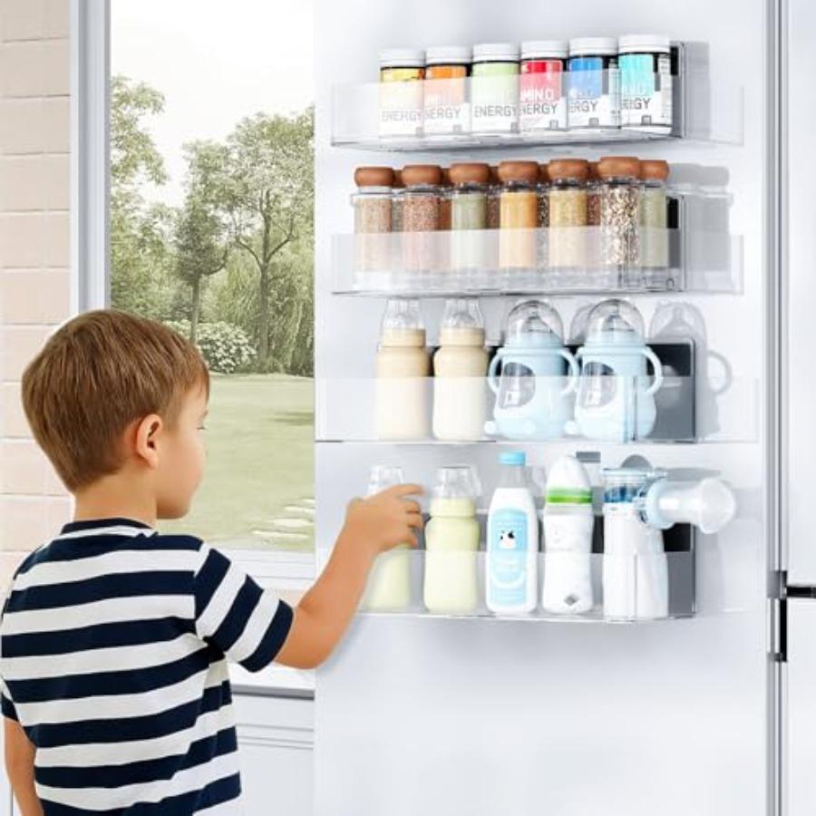 Magnetic Spice Rack for Refrigerator Kitchen Organizer and Storage Shelf Clear 4 Pack