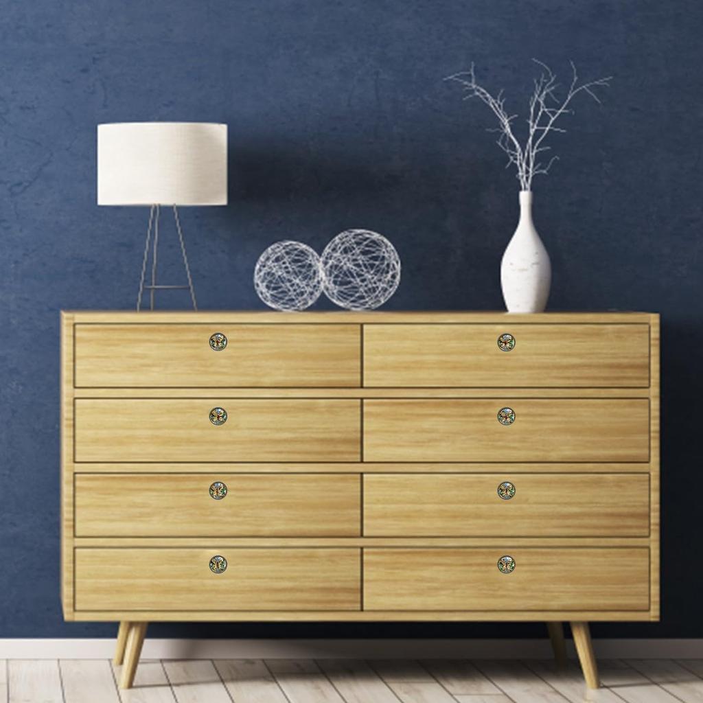 4 Pack Cabinet Knobs Stained Glass Butterfly Drawer Pulls Crystal Glass Round Knobs Handles for Dressers Drawer Bathroom Kitchen Cupboards Wardrobes