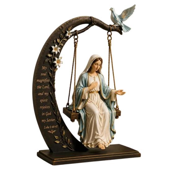 Desktop Religious Figurine Christian Virgin Mary Swing Ornament, Catholic Bible Verse Home Decoration, Blessed Inspirational Gift Resin for