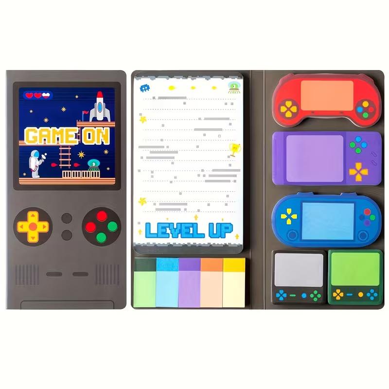 Game Console-Themed Notepad Set With Rich And Unique Designs, Self-Adhesive Sticky Notes, And Reusable Memo Pads.