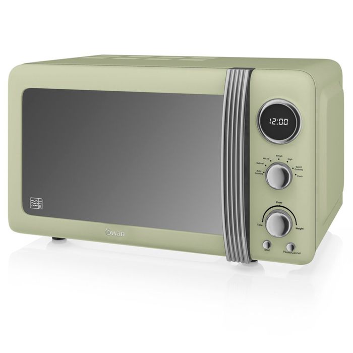Retro Micro-ondes Numérique 20L, 5 Niveaux Puissance, Décongélation, Minuterie SWAN SM22030GNEU 800W Vert 55122