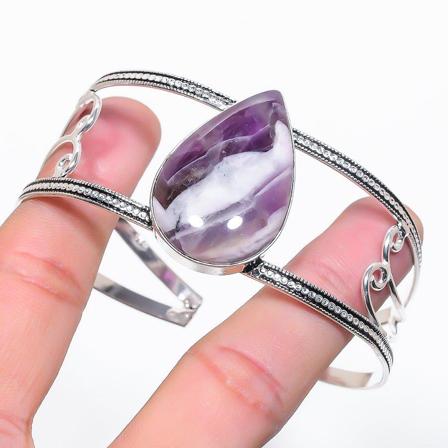 

Натуральный камень шевронный аметист, браслет-манжета из стерлингового серебра 925 пробы, регулируемый w1Y87