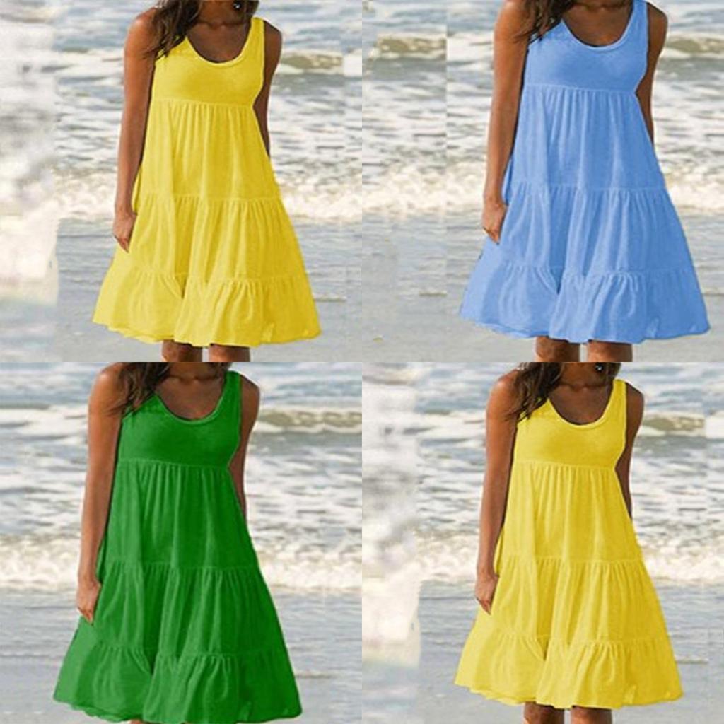 Stylowa Damska Letnia Sukienka Wakacyjna Jednolita Bez Rękawów Imprezowa Plażowa Luźna Krótka Sukienka Sundress Dla Bezproblemowej Elegancji