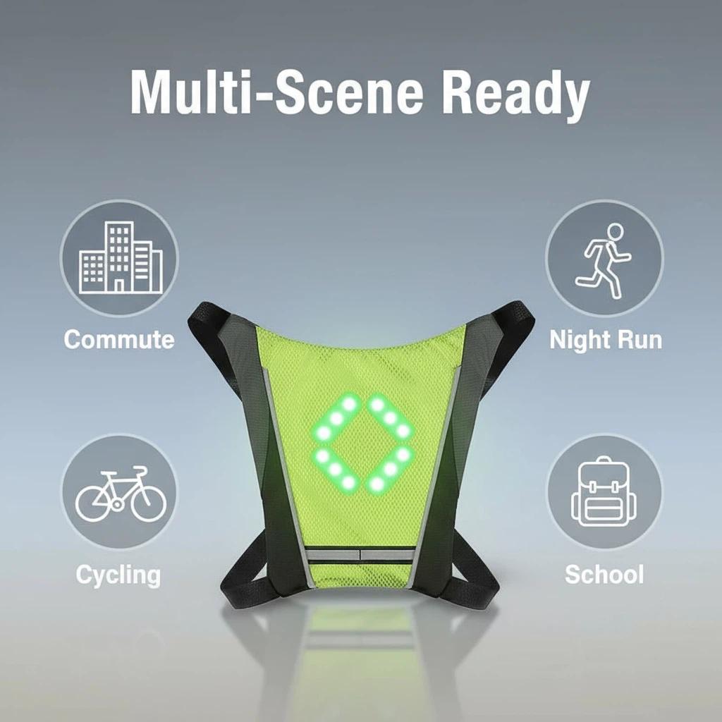 LED Turn Signal Bike Pack USB Rechargeable Reflective Vest Backpack with Direction Indicator Safety