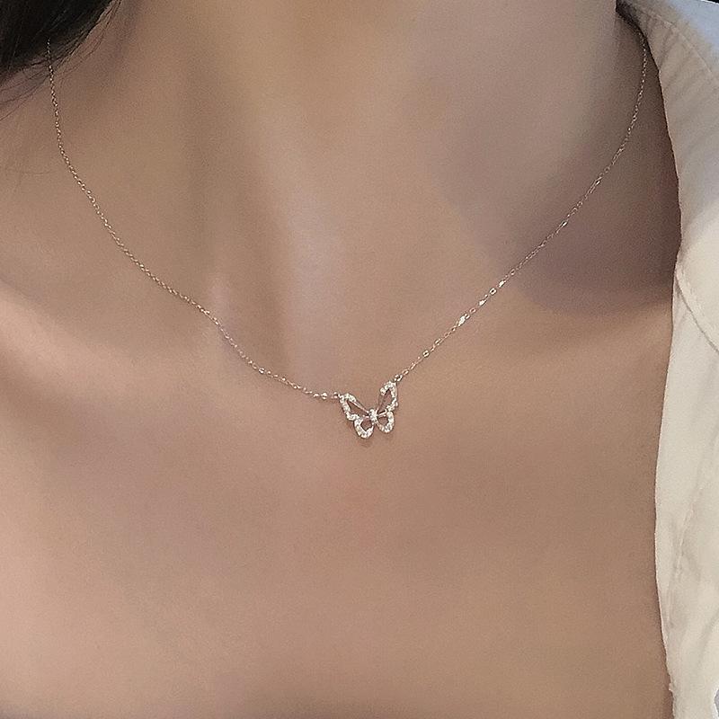 S925 Sterling Silver Butterfly Necklace: Elegant Luxury Clavicle Chain Gift for Women. S925 Silver