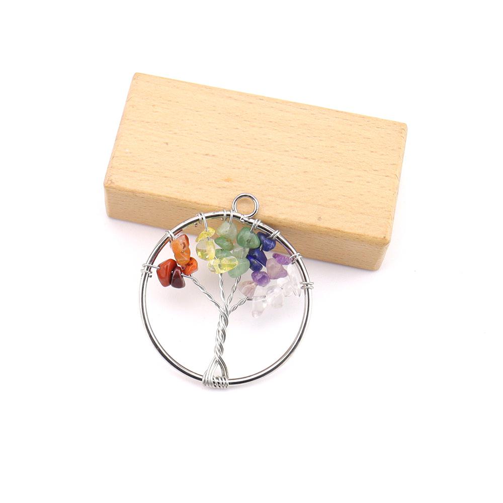Seven-Color Natural Crystal Tree of Life Necklace Pendant with Crushed Stone, N737