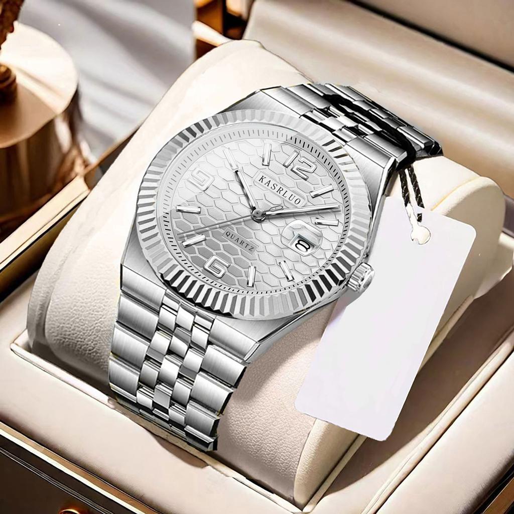Men'S Watch Stainless Steel Waterproof Non-Mechanical Luminous Calendar Fashion Steel Belt Quartz Watch