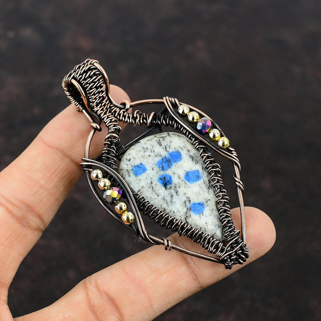 K2 Jasper Pendant Copper Wire Wrapped Gemstone Jewelry Titanium Beads Pendant Copper Wire Wrap Pendant Handmade Antique Pendant Gift For Her