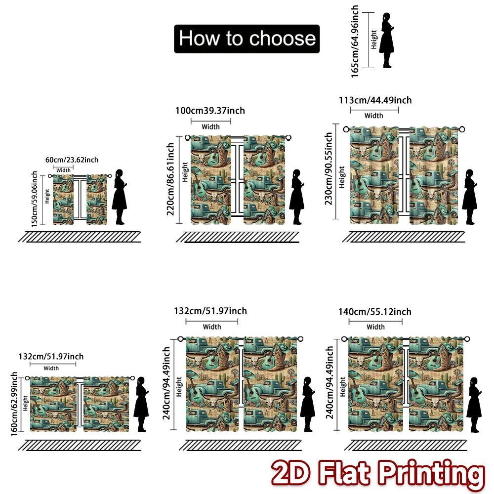 2D FLAT PRINTING 2pcs Curtains (Without Rod) Vintage Western Scene Modern Modern Curtains Versatile Durable Polyester Curtains