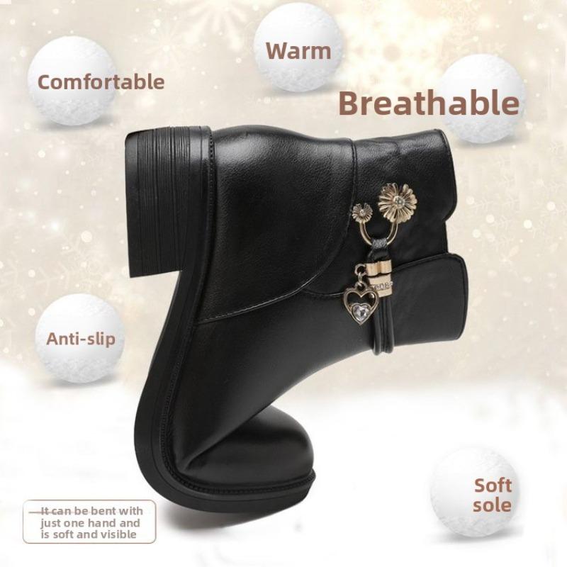 Women's Ankle Boots Soft Leather Mother Shoes Winter Plush Warm Cotton Boots Waterproof Leather Women's Snow Boots Botas Mujeres