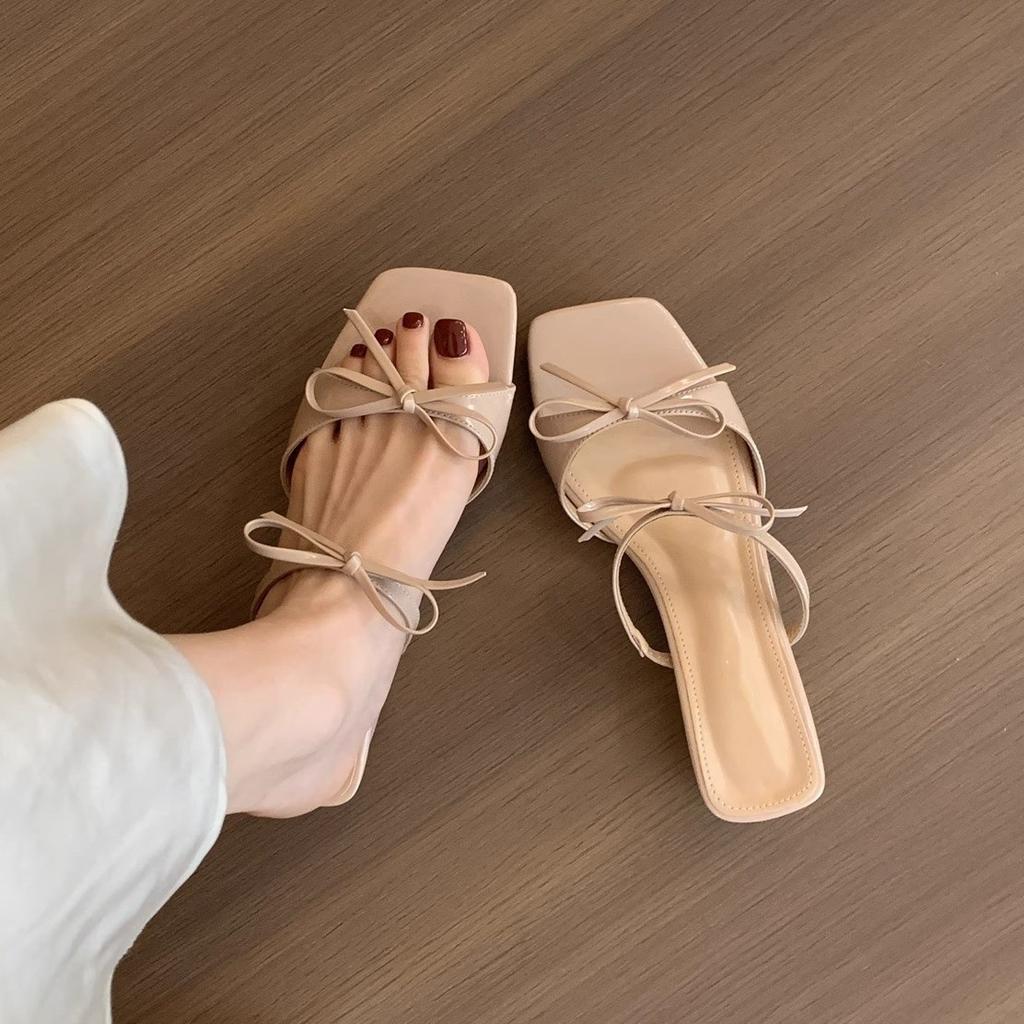 Bow-tie Sweet Slippers Female Outer Wear Summer New Gentle Fairy Style Temperament with Skirt Thick Heel Beautiful Sandals