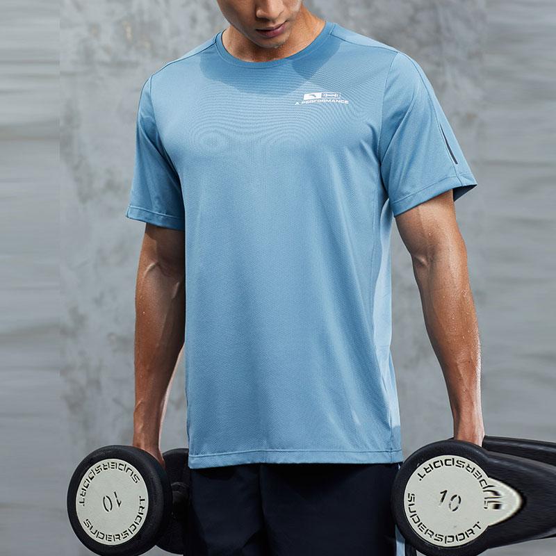 Anta Logo Letter Print Round Neck T-Shirt Men Tops Wall-Gray 952327126-1