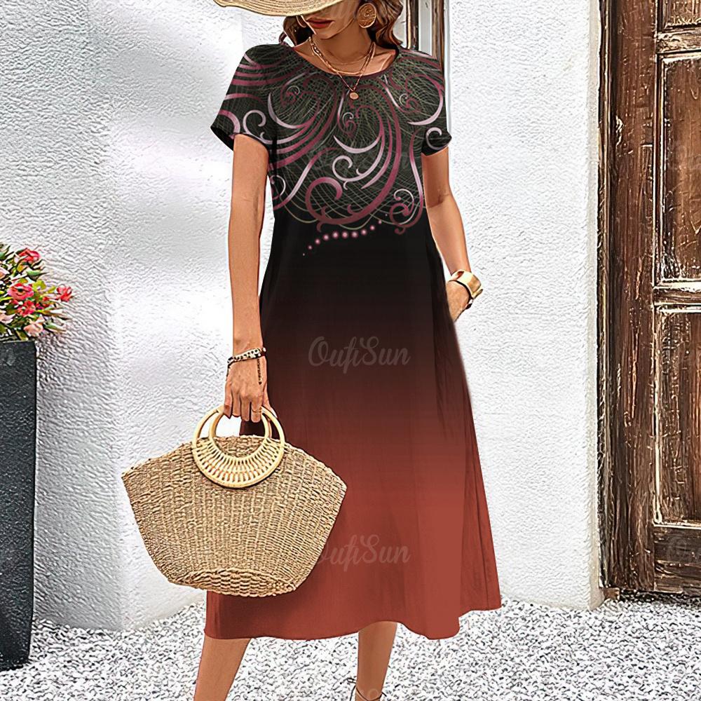 Nové dámské šaty Grafický potisk Elegantní a krásné Midi šaty Plus size Dámské Letní Jednodílné šaty