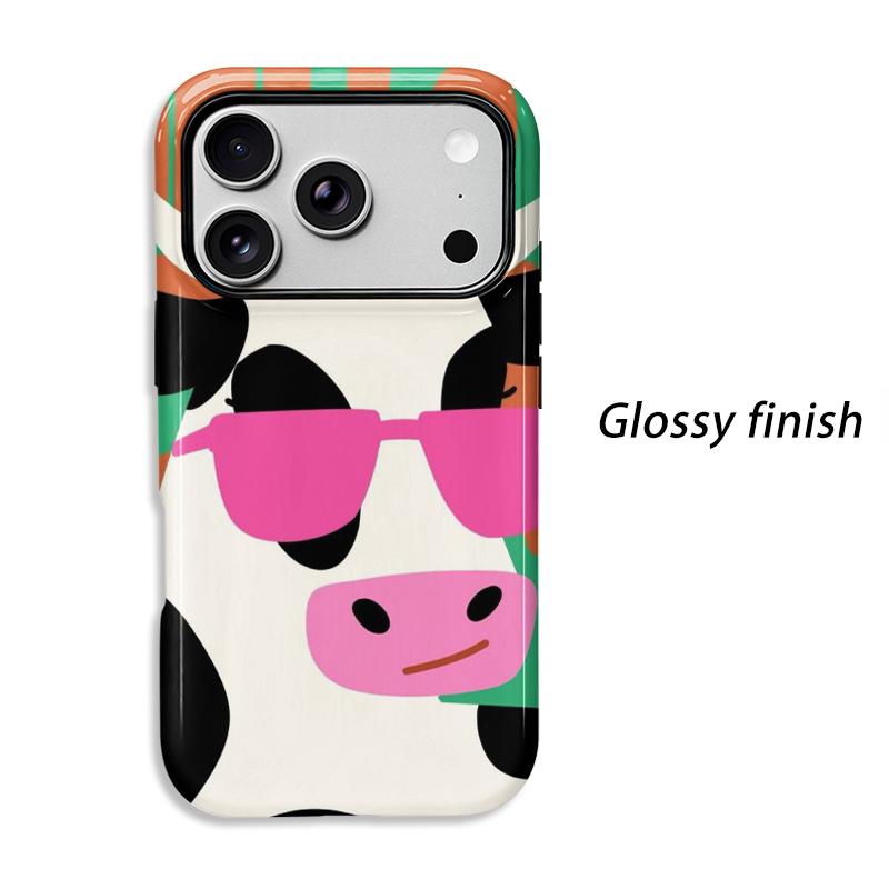 Funky Pop Cow Pink Sunglasses Colorful Abstract Pattern Film Aesthetic Protective Shockproof Bumper Case Cover For iPhone 14 15 16 Pro Max Plus