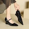 Colorblock Wedge Patent Leather Single Shoes Summer New Fashion Pointed Toe Shallow Mouth Slip Strap Non-Slip Heels