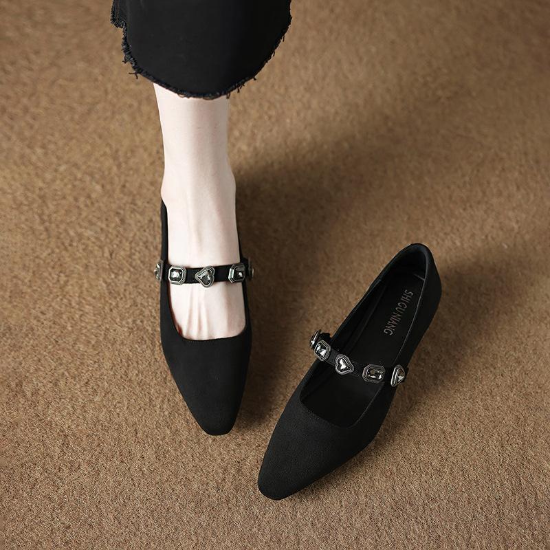 286-19 Low-heeled Versatile Single Shoes 2025 Spring and Summer Popular New Temperament Light-mouth Shoes Retro Small Leather Shoes