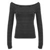 Europäische und amerikanische gestreifte leichte und dünne vielseitige Bluse mit großem Rundhalsausschnitt, kontrastfarben und figurbetont, kann ein schulterfreier Pullover sein, gestrickt
