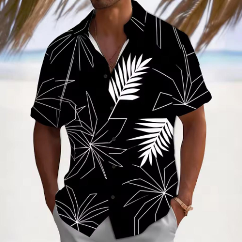 Thin Comfort Short Sleeve Shirts For Men, Relax Fit All Over Tropical & Marine Motif Lapel Tops