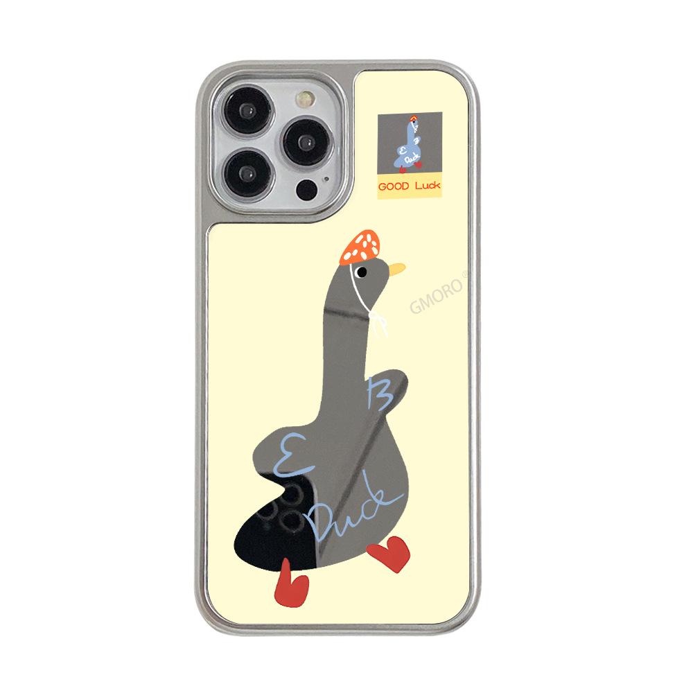 Creative Tilted Head Good Luck Duck Mirror Mobile Phone Case iPhone17 with Mirror Anti-drop Protective Case Apple 13 Anti-drop Case