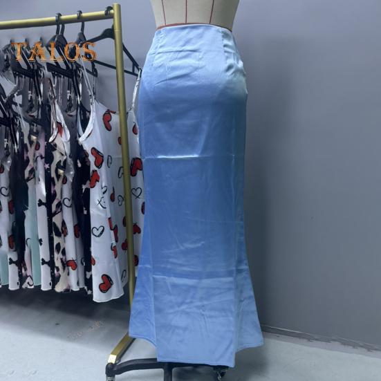 Spódnica damska z wysokim stanem i satynową spódnicą syrenką Elegancka, zapinana na zamek, jednokolorowa, dopasowana, w kształcie litery A, długa spódnica do pracy, na imprezę, do codziennego noszenia