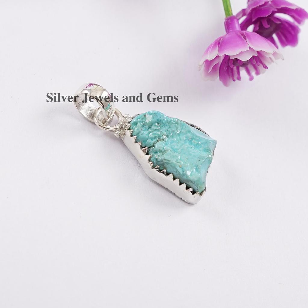 Raw Turquoise Sterling Silver Pendant: Handmade Gemstone Jewelry